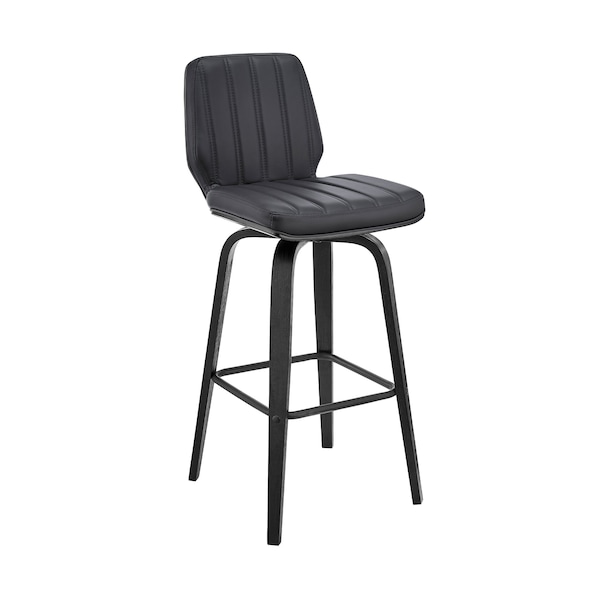 Armen Living Renee 26" Swivel Gray Faux Leather and Black Wood Bar Stool LCRNBABLGR26 - main